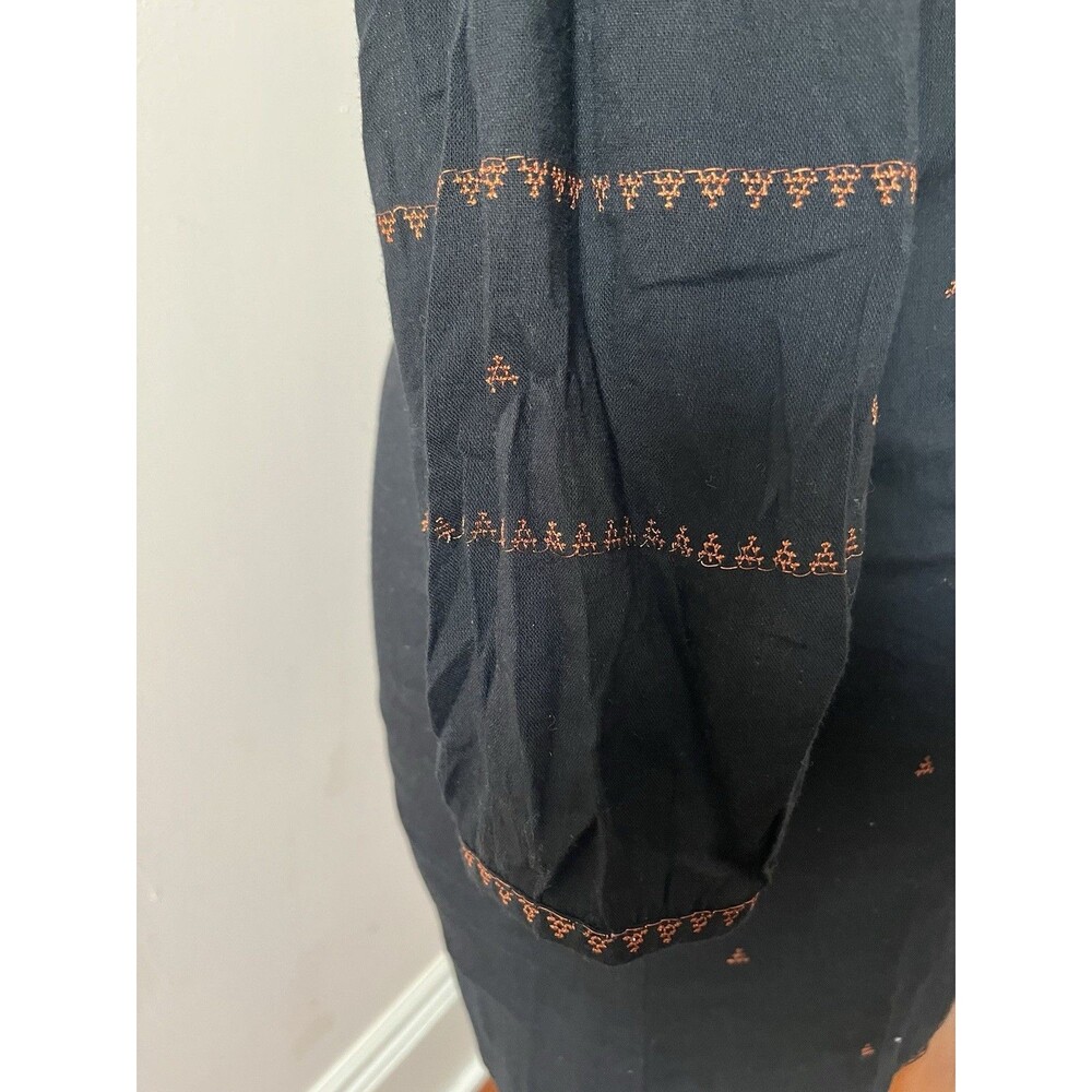 Madewell Black Mini Dress Embroidered Festival Tassel Boho Puff Sleeve S - Picture 5 of 7